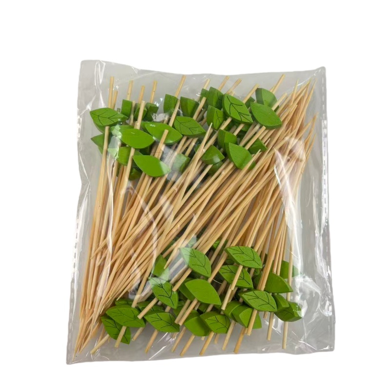 Green Leaf Bamboo Picks (100Pcs) - Fresh-Sylvatic for Summer Gatherings, Salads & Bakery Displays