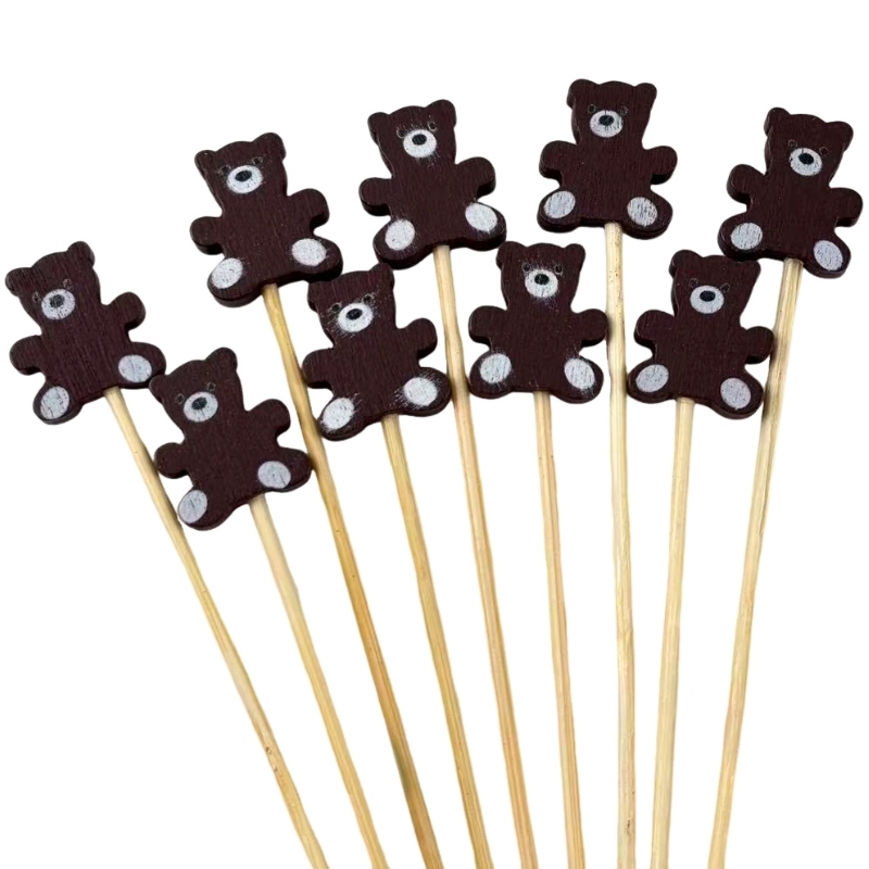 100Pcs Brown Bear Bamboo Picks - Food-Safe for Forest Theme Parties, Kids’ Animal Events & Cute Fruit Platters