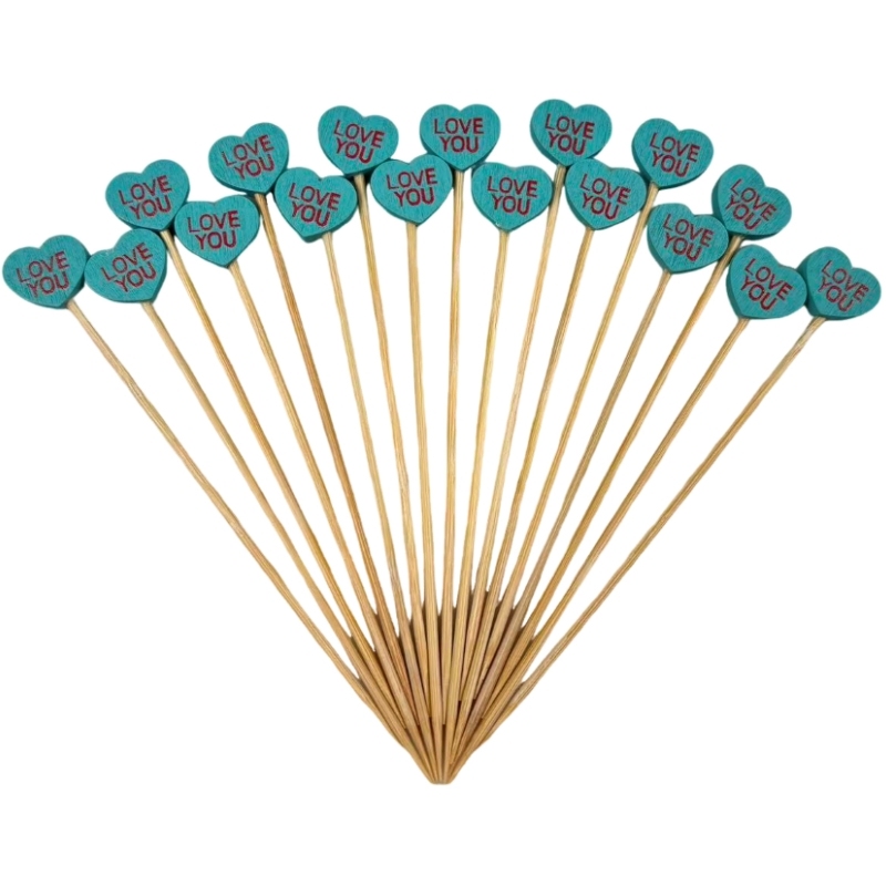 100Pcs Fresh Green Heart-Shaped Bamboo Picks - Eco-Friendly for Cafes & Nature-Lover Decor