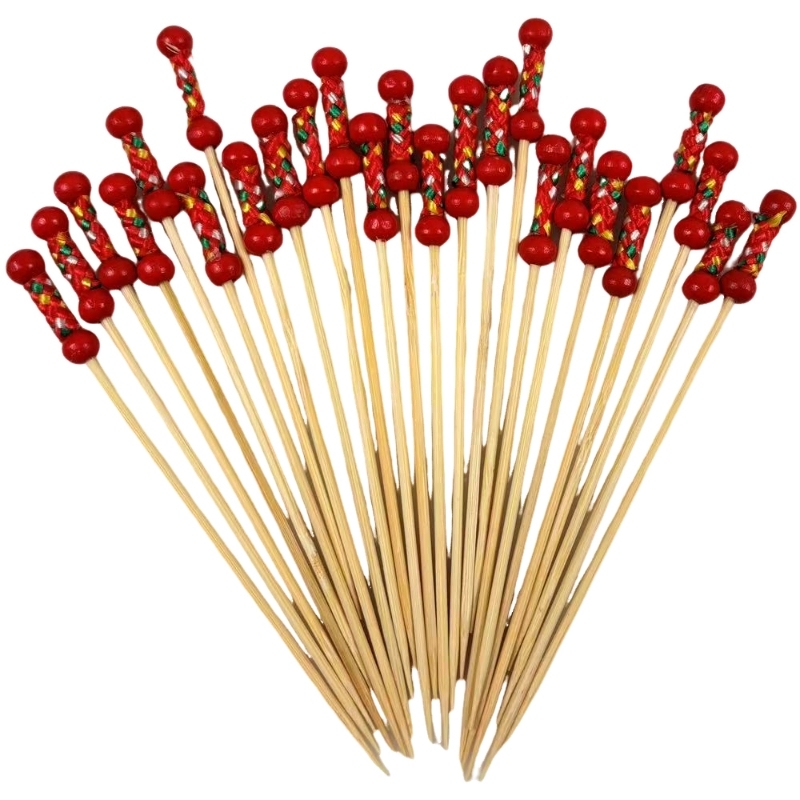 Premium Red Double Bead Bamboo Skewers  Chinese Style for Catering Parties Home Use