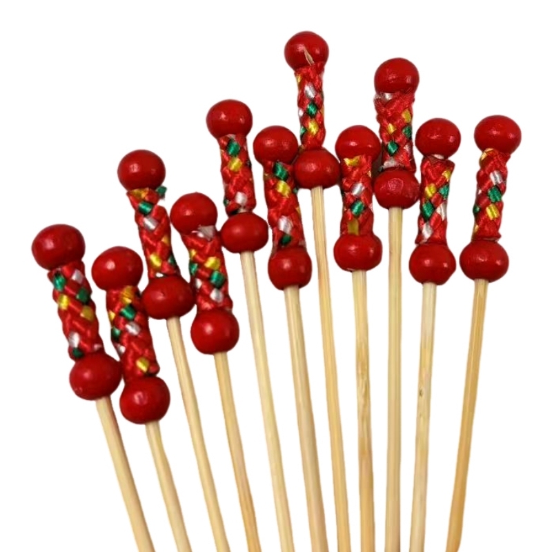 Premium Red Double Bead Bamboo Skewers  Chinese Style for Catering Parties Home Use