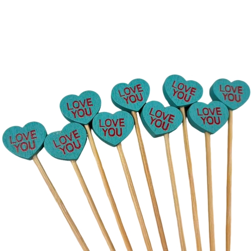 100Pcs Fresh Green Heart-Shaped Bamboo Picks - Eco-Friendly for Cafes & Nature-Lover Decor