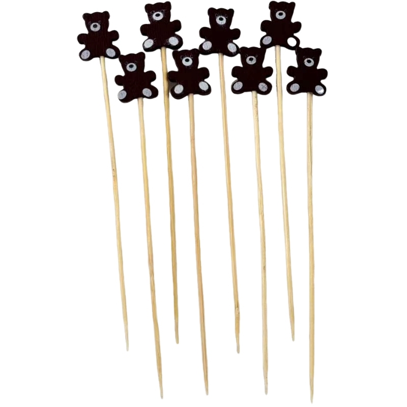 100Pcs Brown Bear Bamboo Picks - Food-Safe for Forest Theme Parties, Kids’ Animal Events & Cute Fruit Platters