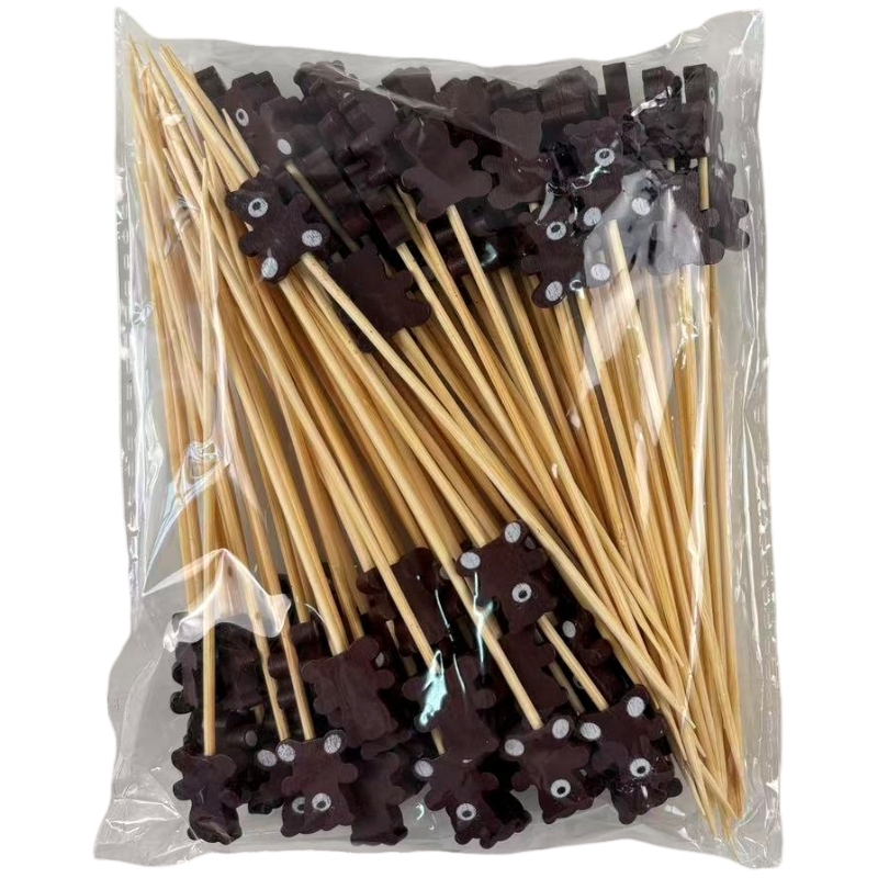 100Pcs Brown Bear Bamboo Picks - Food-Safe for Forest Theme Parties, Kids’ Animal Events & Cute Fruit Platters