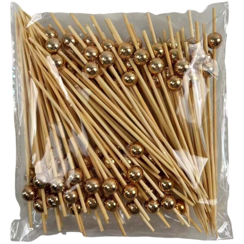 100Pcs Sparkling Rose Gold Plated Bamboo Picks - Eco-Friendly for Boutique Cafes & Premium Festive Decor
