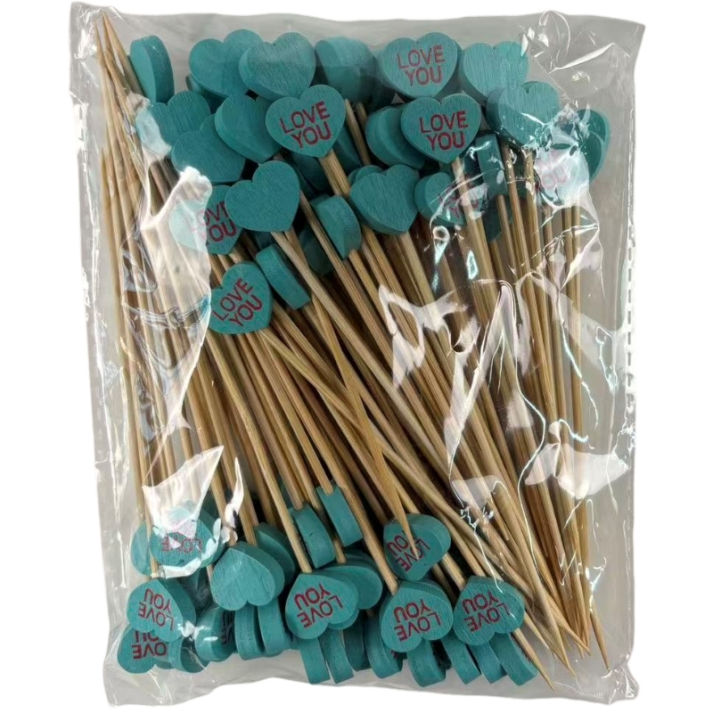 100Pcs Fresh Green Heart-Shaped Bamboo Picks - Eco-Friendly for Cafes & Nature-Lover Decor