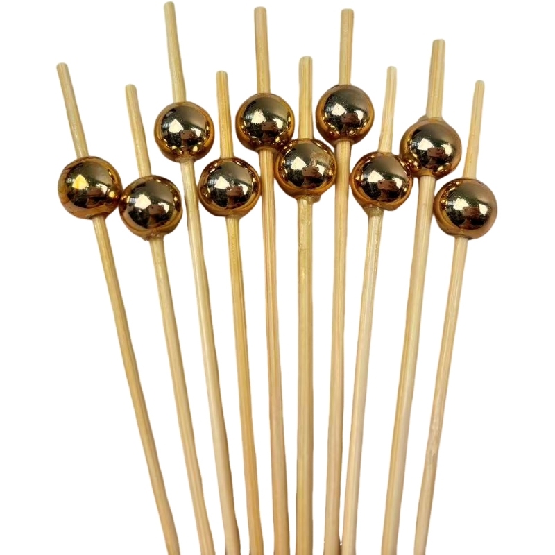 100Pcs Sparkling Rose Gold Plated Bamboo Picks - Eco-Friendly for Boutique Cafes & Premium Festive Decor