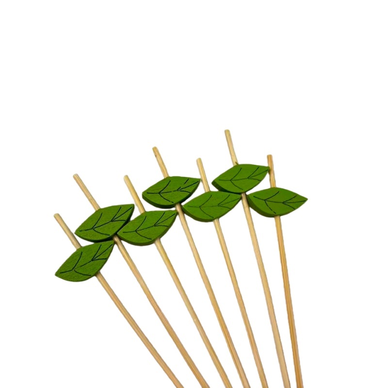 Green Leaf Bamboo Picks (100Pcs) - Fresh-Sylvatic for Summer Gatherings, Salads & Bakery Displays