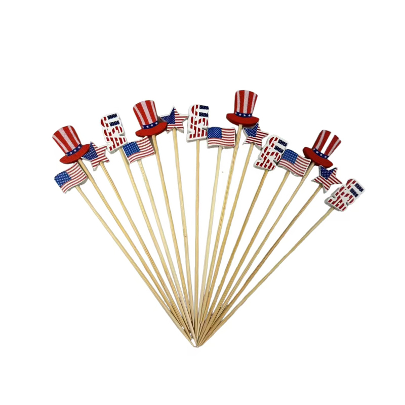 100Pcs Vivid American Flag Bamboo Picks - Eco - Friendly for Memorial Day, Parades & Family Patriotic Gatherings