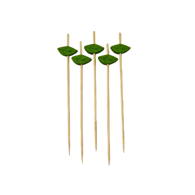Green Leaf Bamboo Picks (100Pcs) - Fresh-Sylvatic for Summer Gatherings, Salads & Bakery Displays