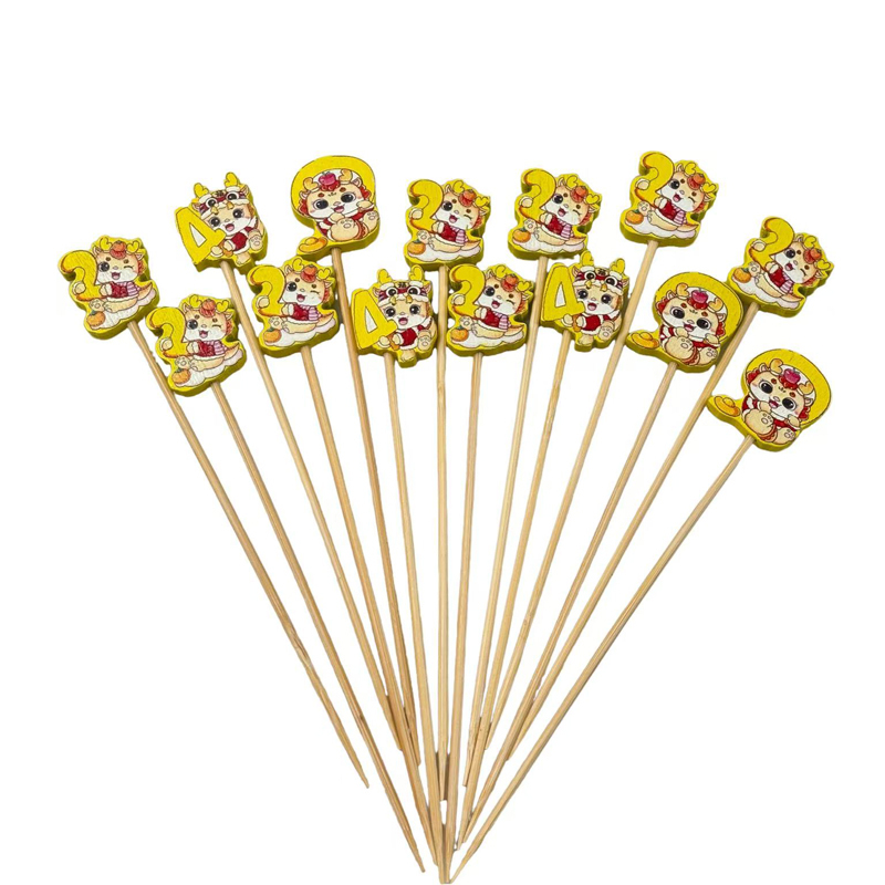 Yellow Dragon with Numbers Bamboo Skewers Premium Bamboo Sturdy  Durable  Easy to Grip Perfect for Catering Parties