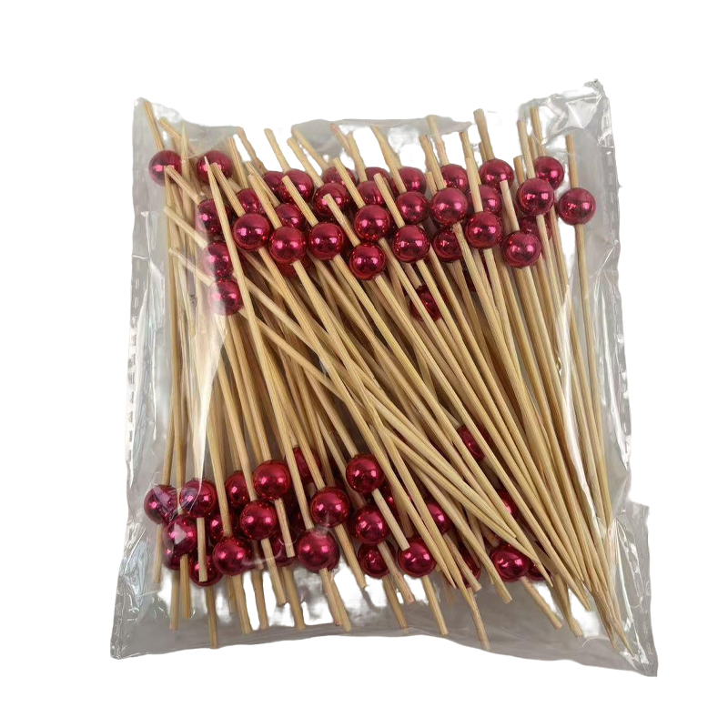 100Pcs Luxury Red-Gold Plated Bead Bamboo Picks - Eco-Friendly for Boutique Cafes & Festive Decor