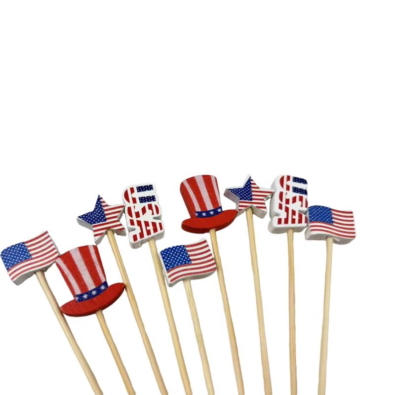 100Pcs Vivid American Flag Bamboo Picks - Eco - Friendly for Memorial Day, Parades & Family Patriotic Gatherings