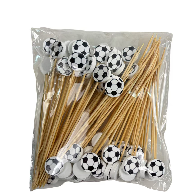 Dynamic Soccer-Shaped Bamboo Picks (100Pcs) - Durable for Tournament Watch Parties, Party Favors & DecorDynamic Soccer Ball Design: Ignite Sports Passion