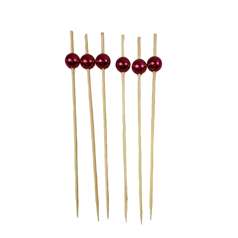 100Pcs Luxury Red-Gold Plated Bead Bamboo Picks - Eco-Friendly for Boutique Cafes & Festive Decor