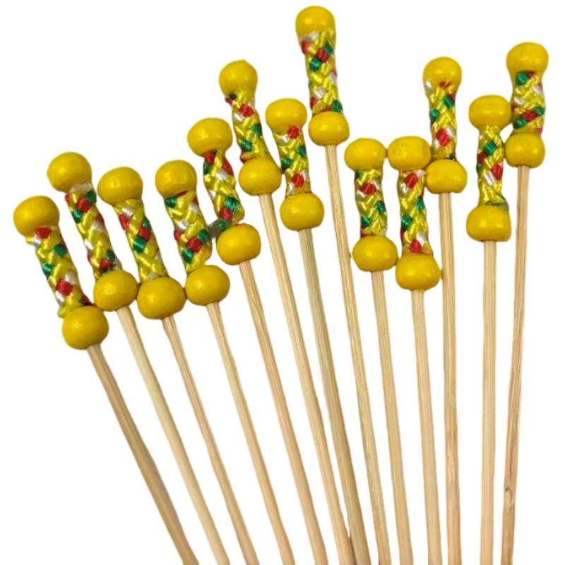 Double Yellow Bead Bamboo Skewers  Premium Natural Bamboo Sturdy  Durable  Double Yellow Bead Design Perfect for Catering