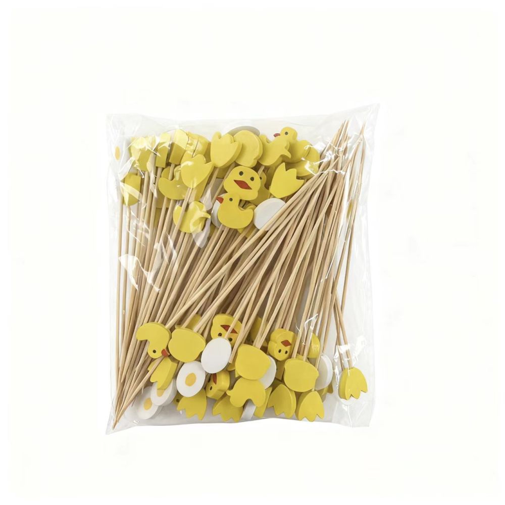 100Pcs Little Yellow Chicken Bamboo Picks - Food-Safe for Kids’ Birthdays, Easter & Snack Platters