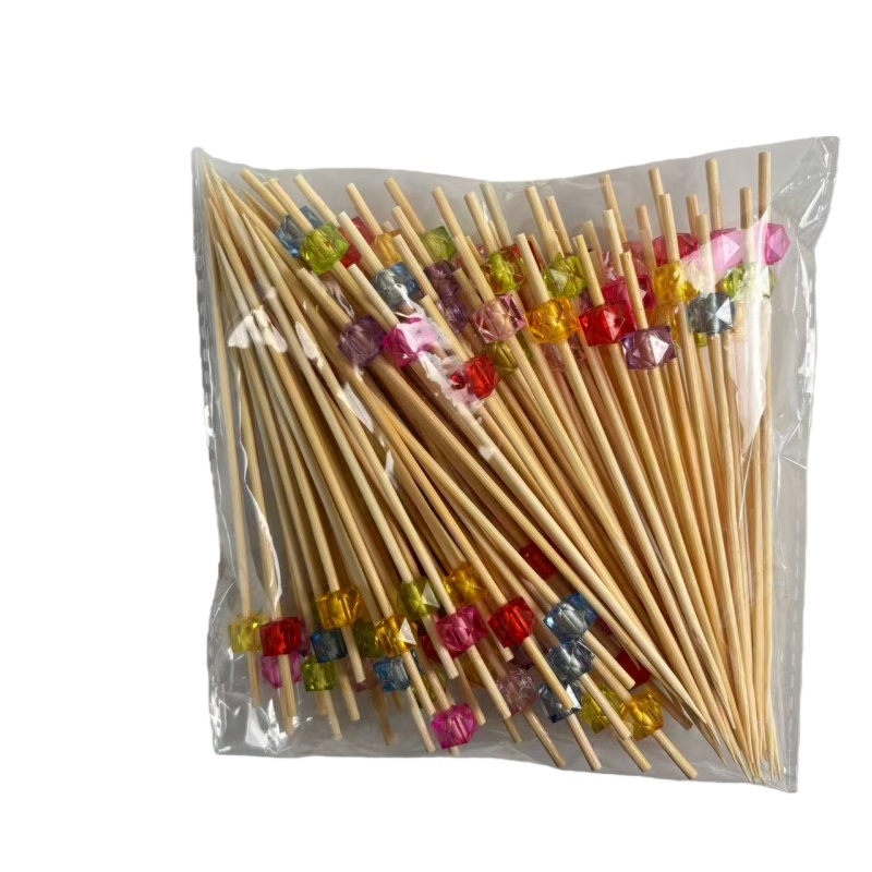 Clear Square Bead Bamboo Picks - Sleek for Business Receptions, Tea Parties & Café Displays