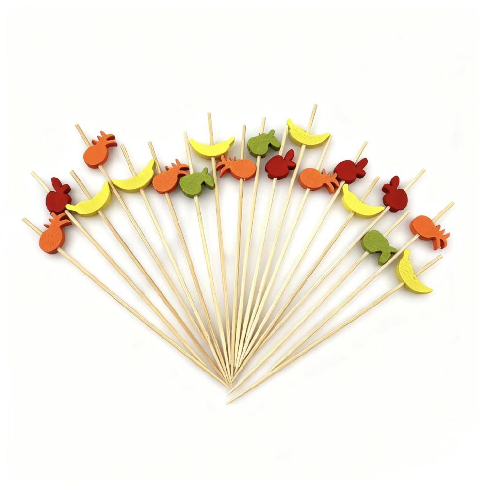 100Pcs Mixed Fruit Shaped Bamboo Picks - Food-Safe for Parties, Picnics & Fruit/Dessert Platters