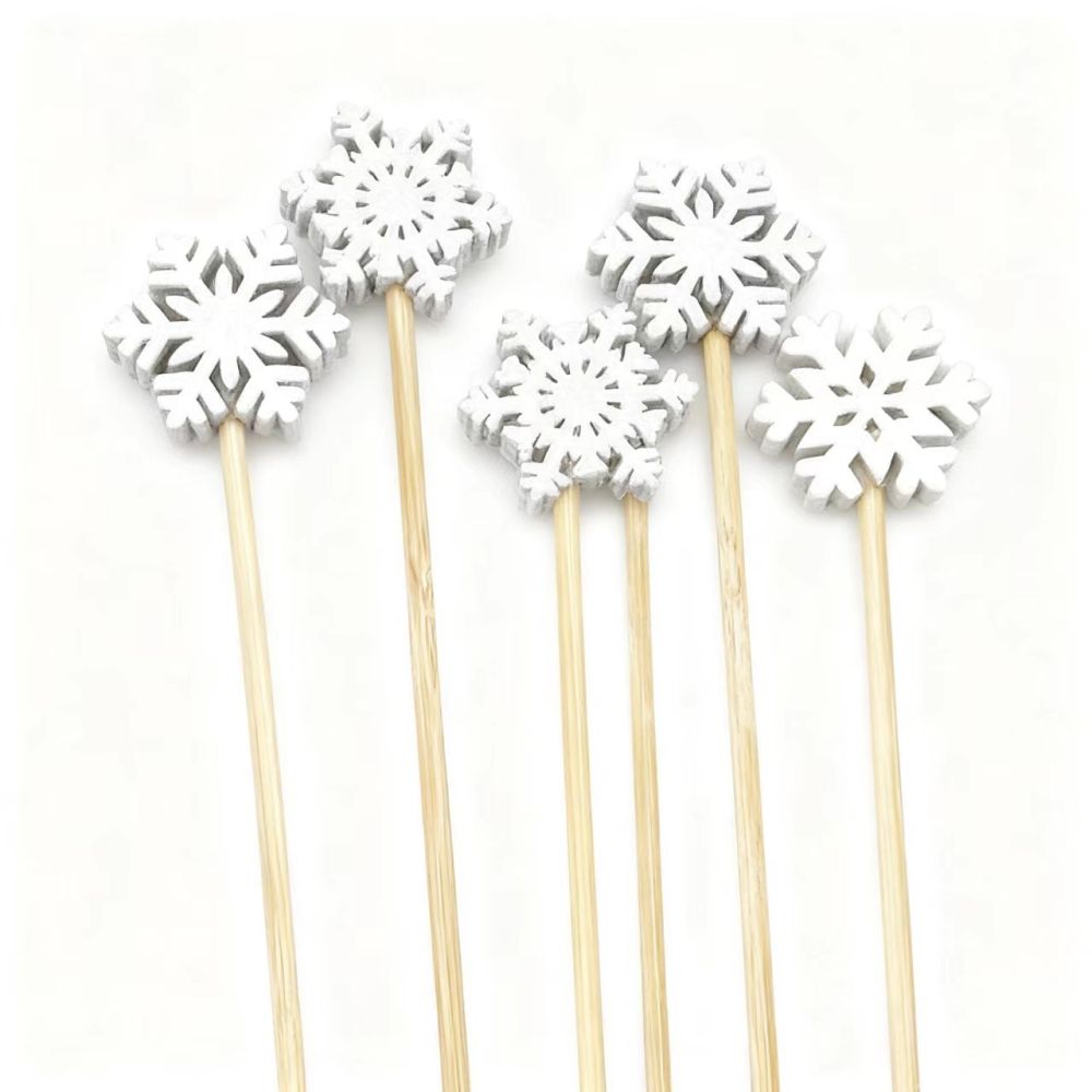 100Pcs Snowflake Bamboo Picks - Food-Safe for Christmas, Winter Parties & Holiday Dessert Platters