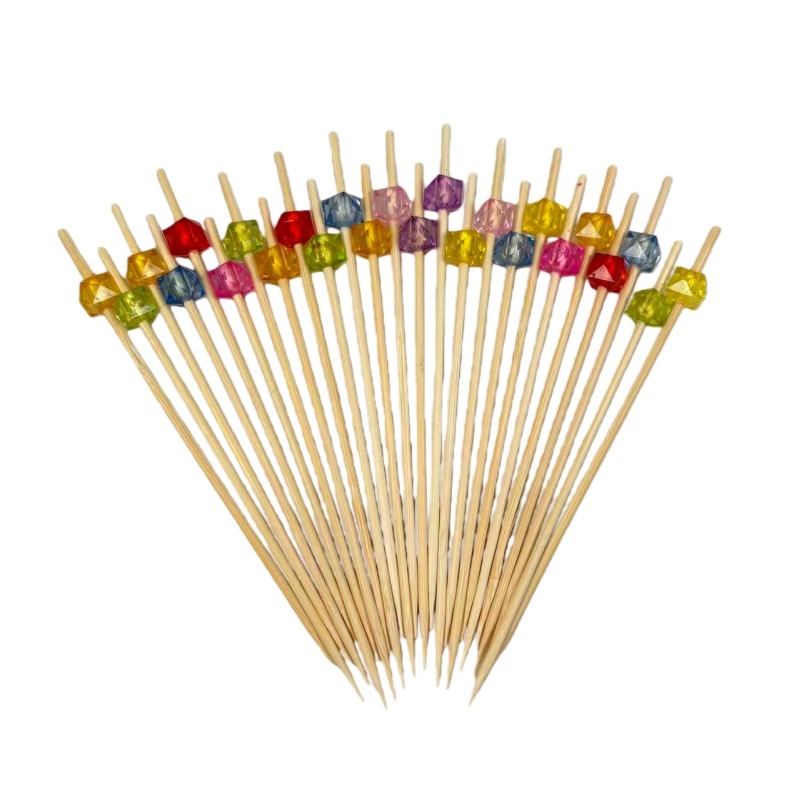 Clear Square Bead Bamboo Picks - Sleek for Business Receptions, Tea Parties & Café Displays