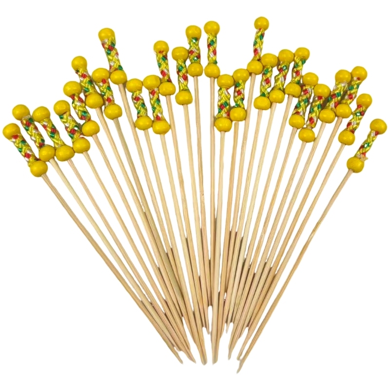 Double Yellow Bead Bamboo Skewers  Premium Natural Bamboo Sturdy  Durable  Double Yellow Bead Design Perfect for Catering