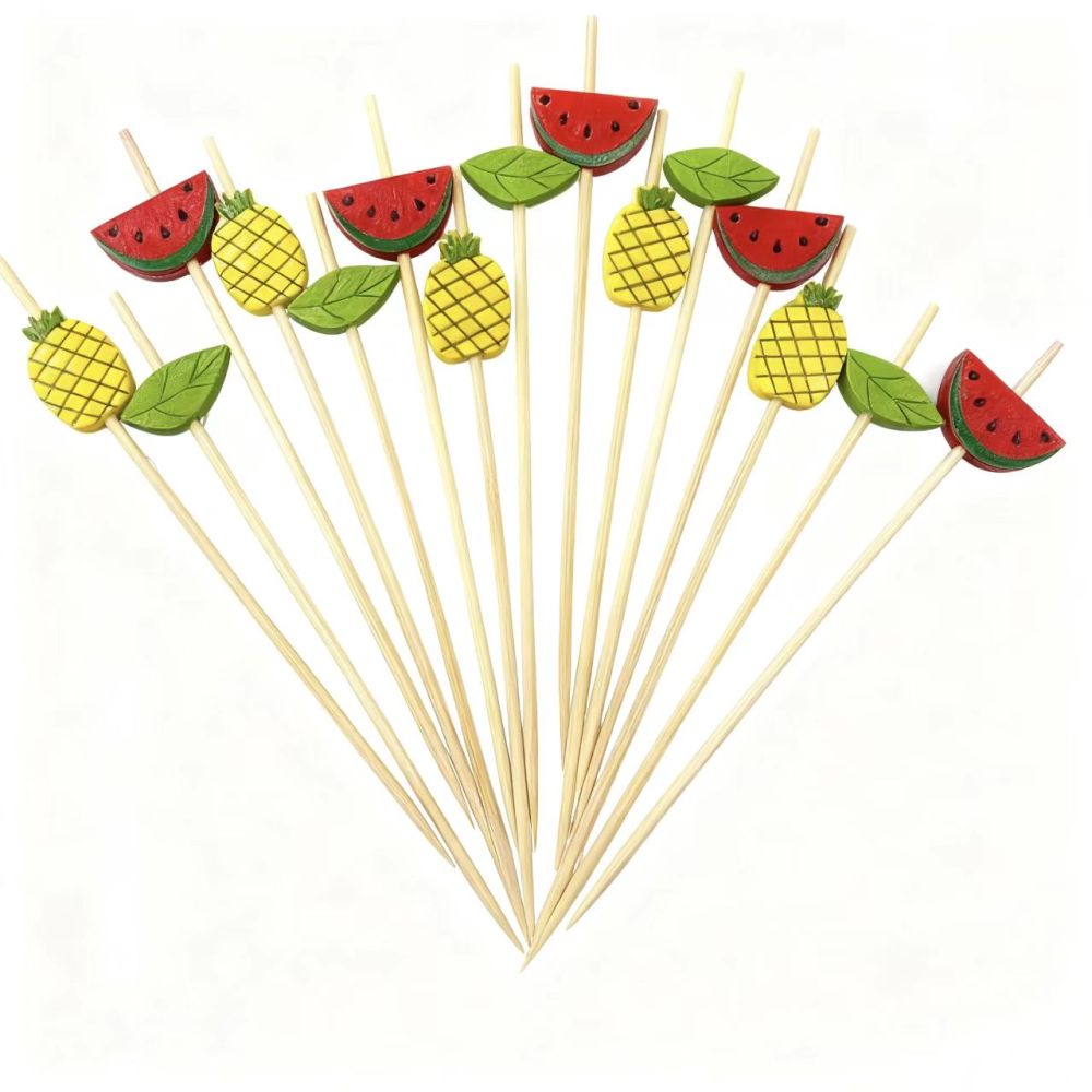 100Pcs Watermelon & Pineapple Bamboo Picks - Food-Safe for Summer Parties, Picnics & Fruit Dessert Platters