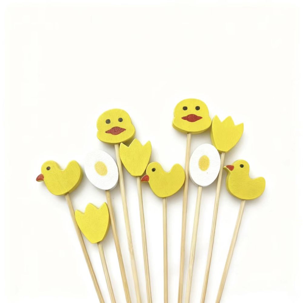 100Pcs Little Yellow Chicken Bamboo Picks - Food-Safe for Kids’ Birthdays, Easter & Snack Platters