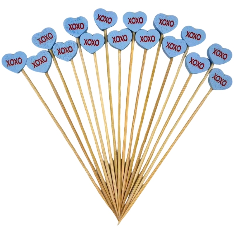 Blue Heart Bamboo Skewers  Premium Natural Bamboo Blue Heart with "XOXO" Design Perfect for Valentine's Day Weddings  Romantic Events