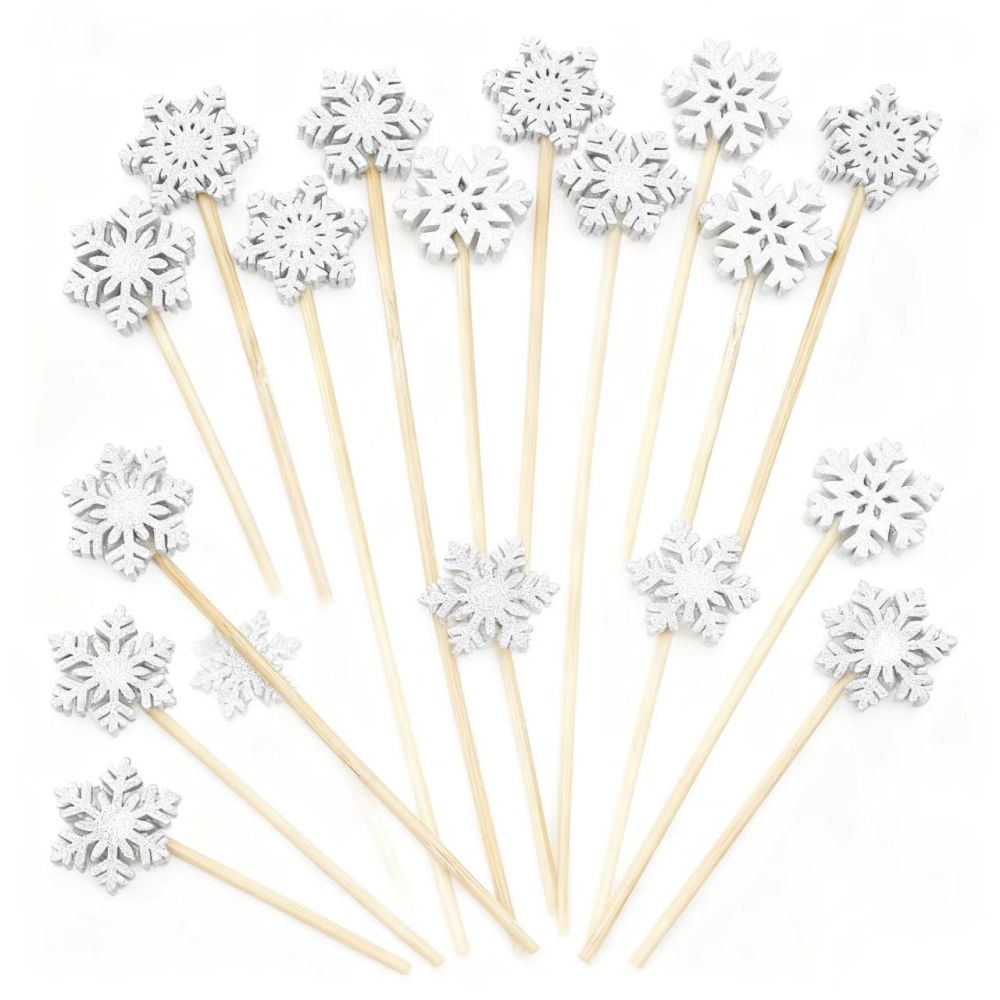 100Pcs Snowflake Bamboo Picks - Food-Safe for Christmas, Winter Parties & Holiday Dessert Platters