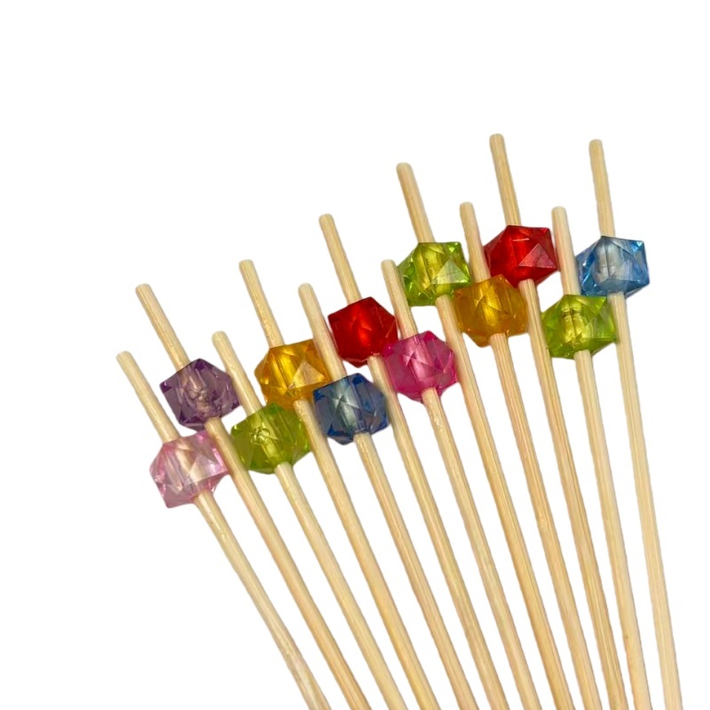 Clear Square Bead Bamboo Picks - Sleek for Business Receptions, Tea Parties & Café Displays