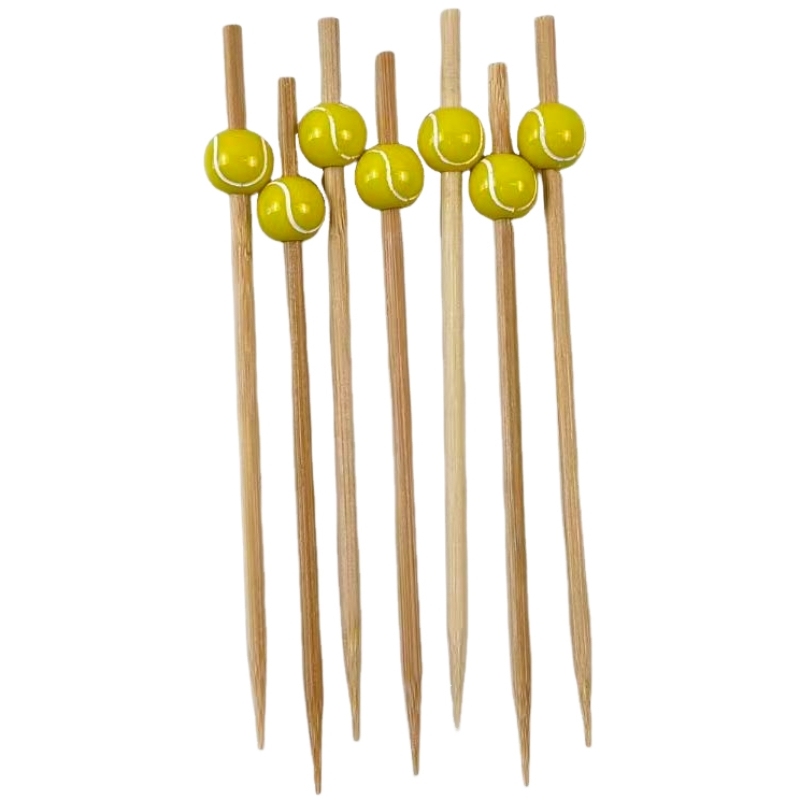 100Pcs Mini Tennis Bamboo Picks - Safe for Fresh Fruits, Appetizers & Tennis-Themed Celebrations