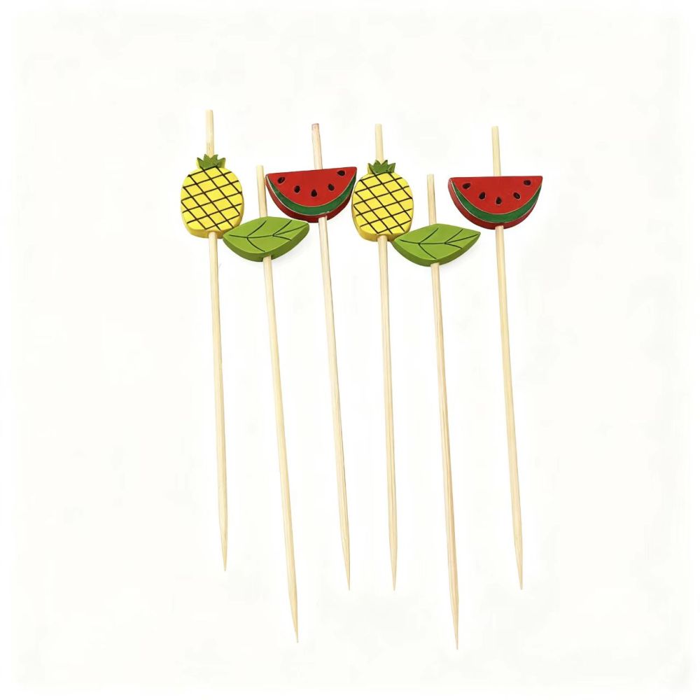 100Pcs Watermelon & Pineapple Bamboo Picks - Food-Safe for Summer Parties, Picnics & Fruit Dessert Platters