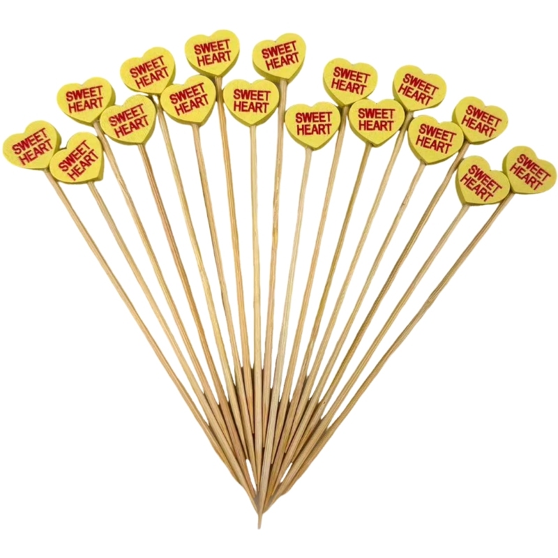 Yellow Heart Bamboo Skewers  Premium Natural Bamboo Sturdy  Durable Yellow Heart Shape Perfect for Catering Parties Home Gatherings  Festivals