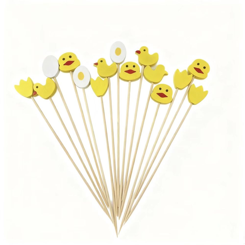 100Pcs Little Yellow Chicken Bamboo Picks - Food-Safe for Kids’ Birthdays, Easter & Snack Platters