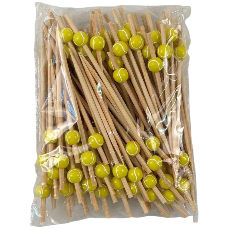 100Pcs Mini Tennis Bamboo Picks - Safe for Fresh Fruits, Appetizers & Tennis-Themed Celebrations