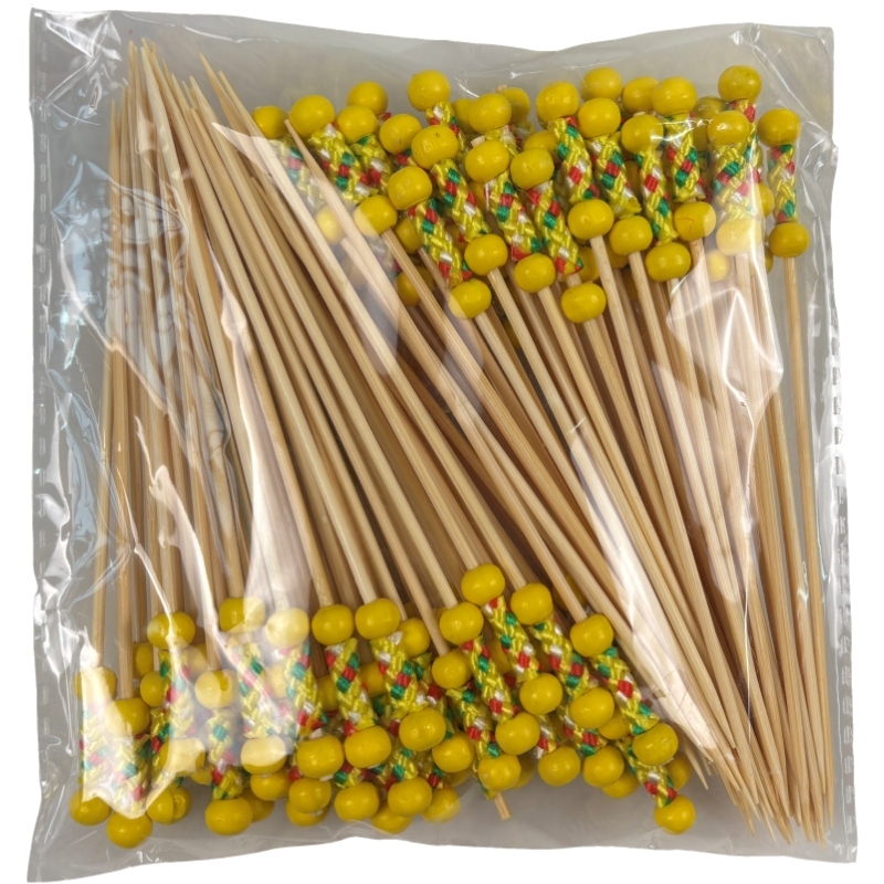 Double Yellow Bead Bamboo Skewers  Premium Natural Bamboo Sturdy  Durable  Double Yellow Bead Design Perfect for Catering