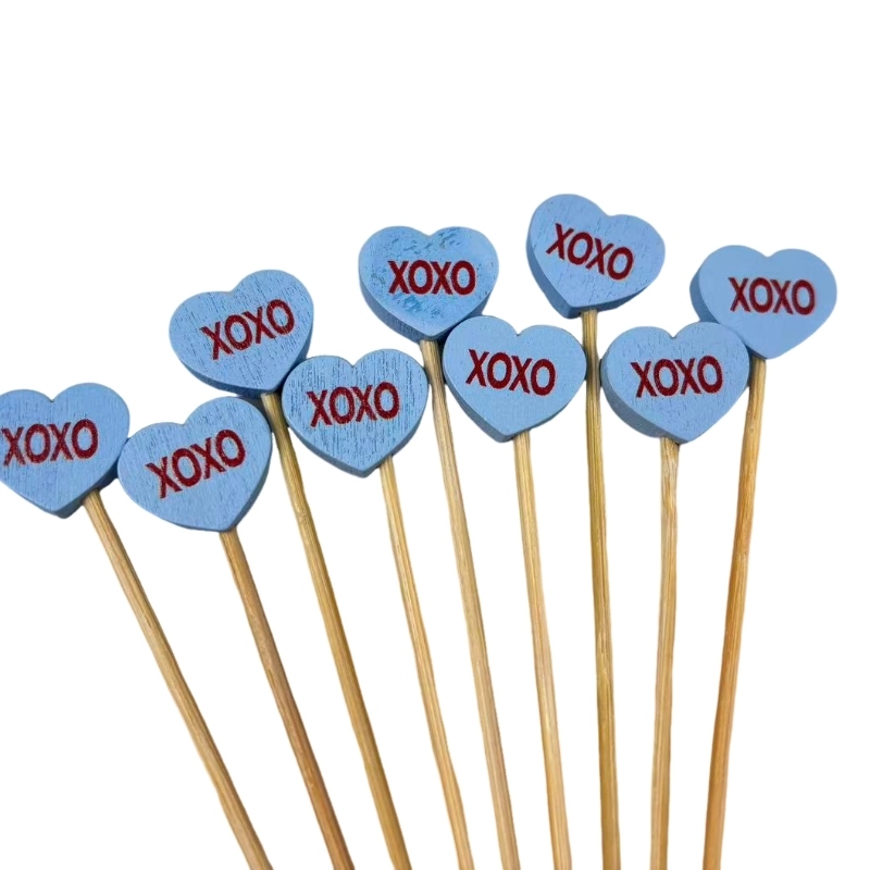 Blue Heart Bamboo Skewers  Premium Natural Bamboo Blue Heart with "XOXO" Design Perfect for Valentine's Day Weddings  Romantic Events