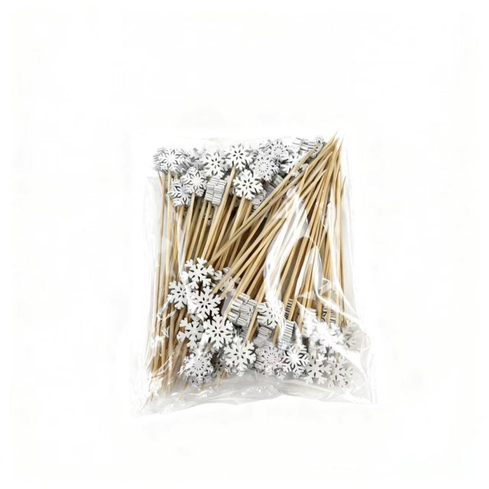 100Pcs Snowflake Bamboo Picks - Food-Safe for Christmas, Winter Parties & Holiday Dessert Platters