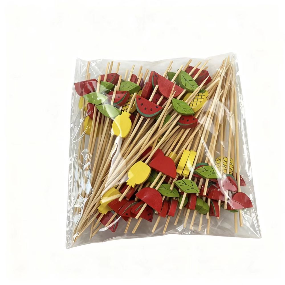 100Pcs Watermelon & Pineapple Bamboo Picks - Food-Safe for Summer Parties, Picnics & Fruit Dessert Platters