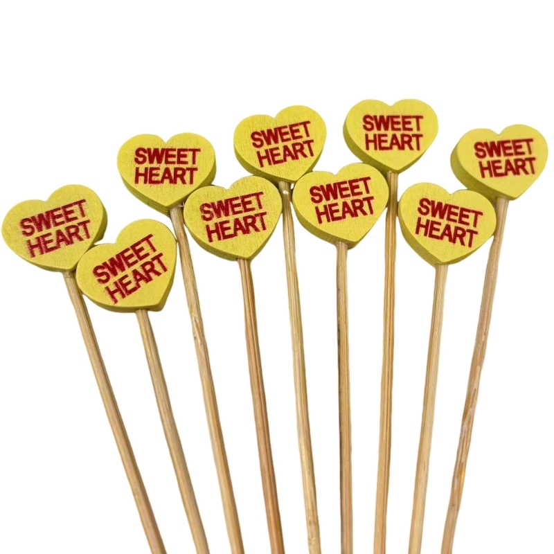 Yellow Heart Bamboo Skewers  Premium Natural Bamboo Sturdy  Durable Yellow Heart Shape Perfect for Catering Parties Home Gatherings  Festivals