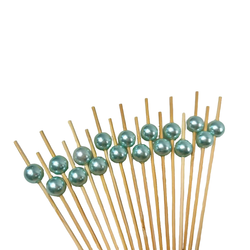 100Pcs Sparkling Light Blue Pearl Bamboo Picks - Eco-Friendly for Boutiques & Soft-Themed Decor