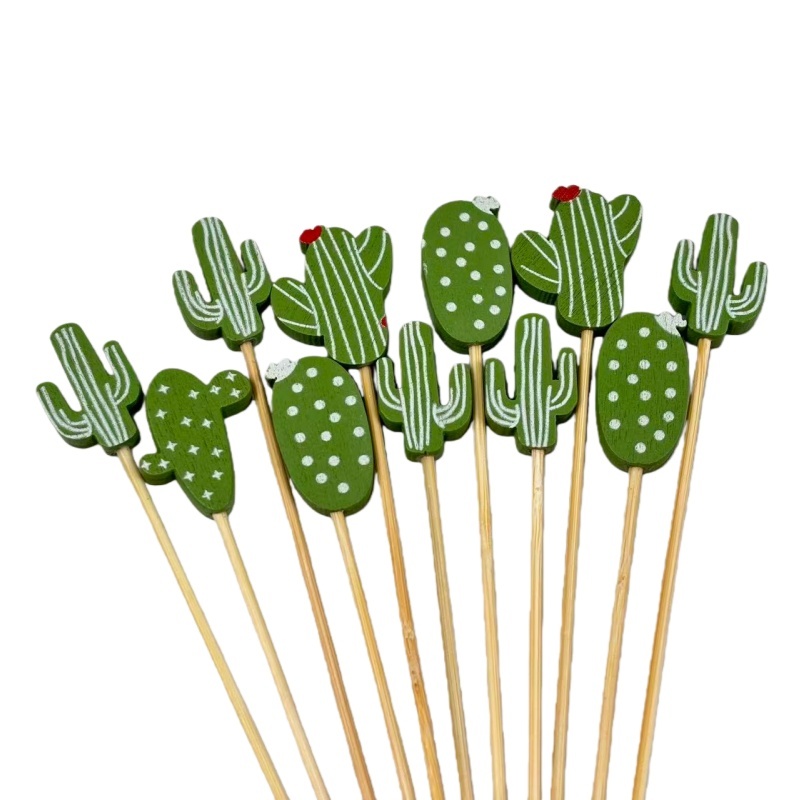 Bohemian Cactus Bamboo Picks (100Pcs) - Durable for Outdoor Parties, Party Favors & Tropical Decor