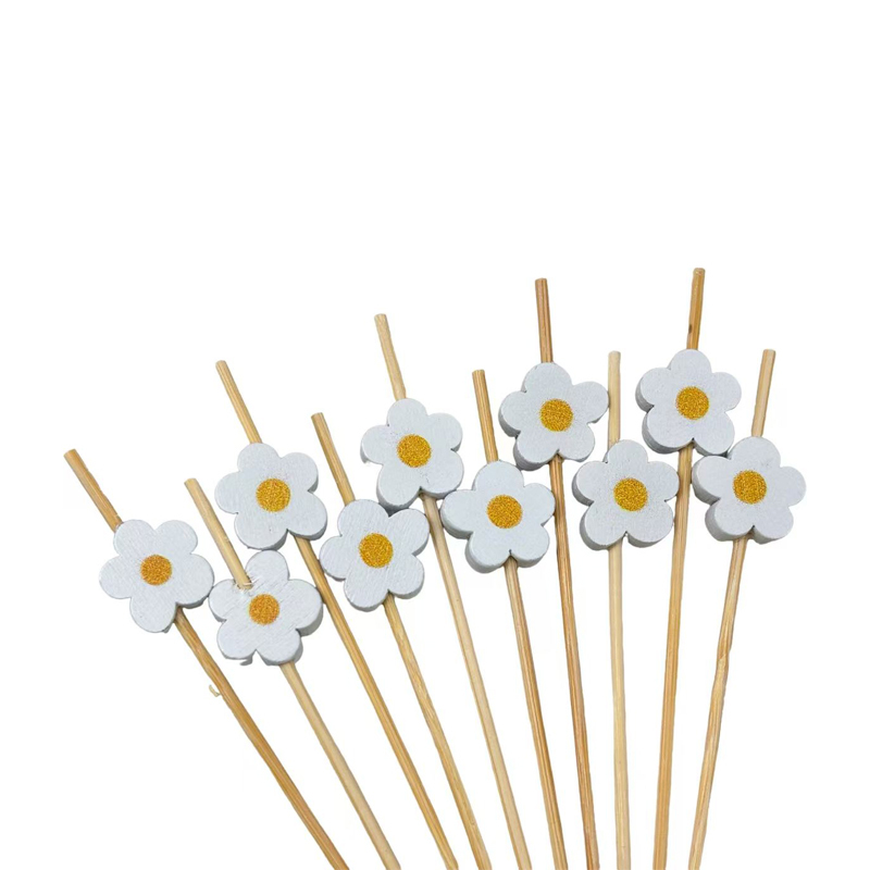 Tiny White Flower Bamboo Picks (100Pcs) - Elegant for Baby Showers, Weddings & Café Displays