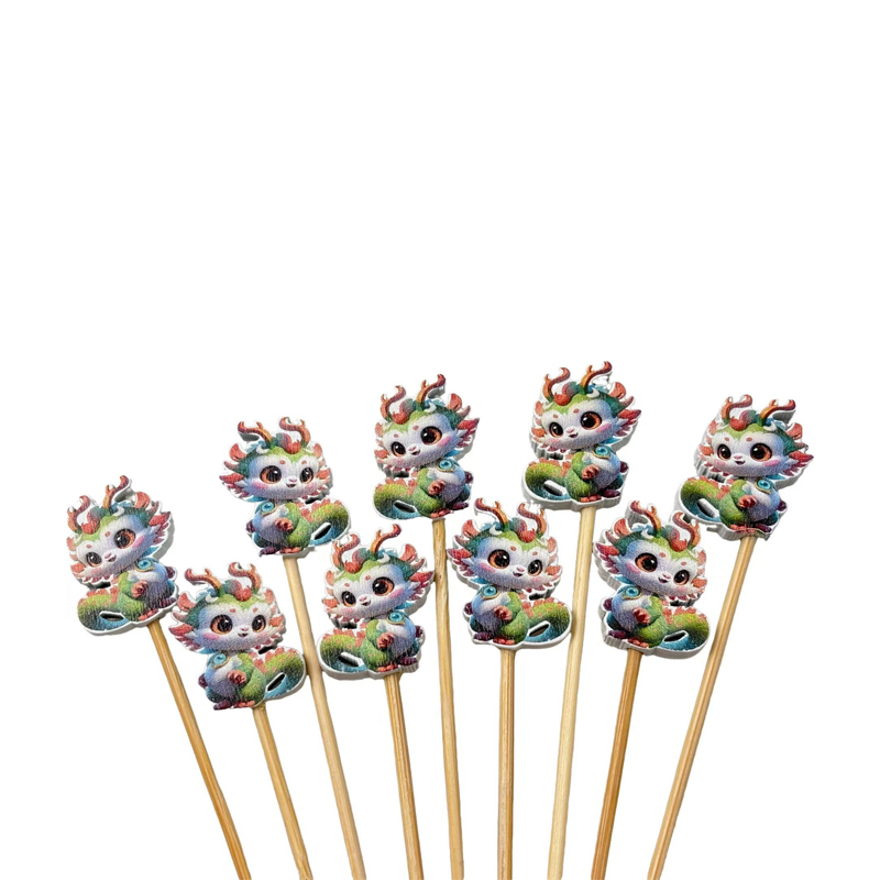 Tiny Green Dragon Bamboo Picks (100Pcs) - Bold for Lunar New Year, Dragon Boat Festival & Feasts