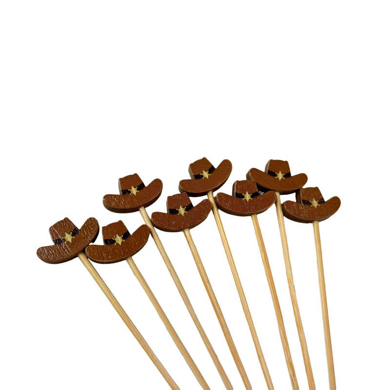 100Pcs Retro Cowboy Hat-Shaped Bamboo Picks - Eco-Friendly for Saloons & Western-Lover Decor