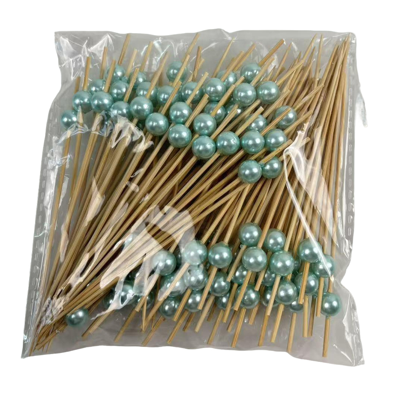 100Pcs Sparkling Light Blue Pearl Bamboo Picks - Eco-Friendly for Boutiques & Soft-Themed Decor