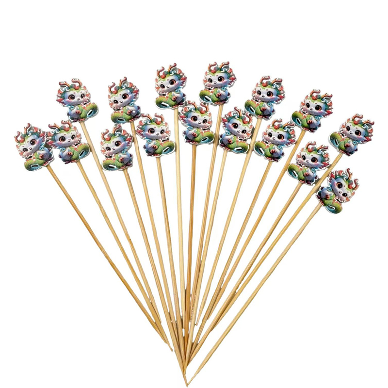 Tiny Green Dragon Bamboo Picks (100Pcs) - Bold for Lunar New Year, Dragon Boat Festival & Feasts