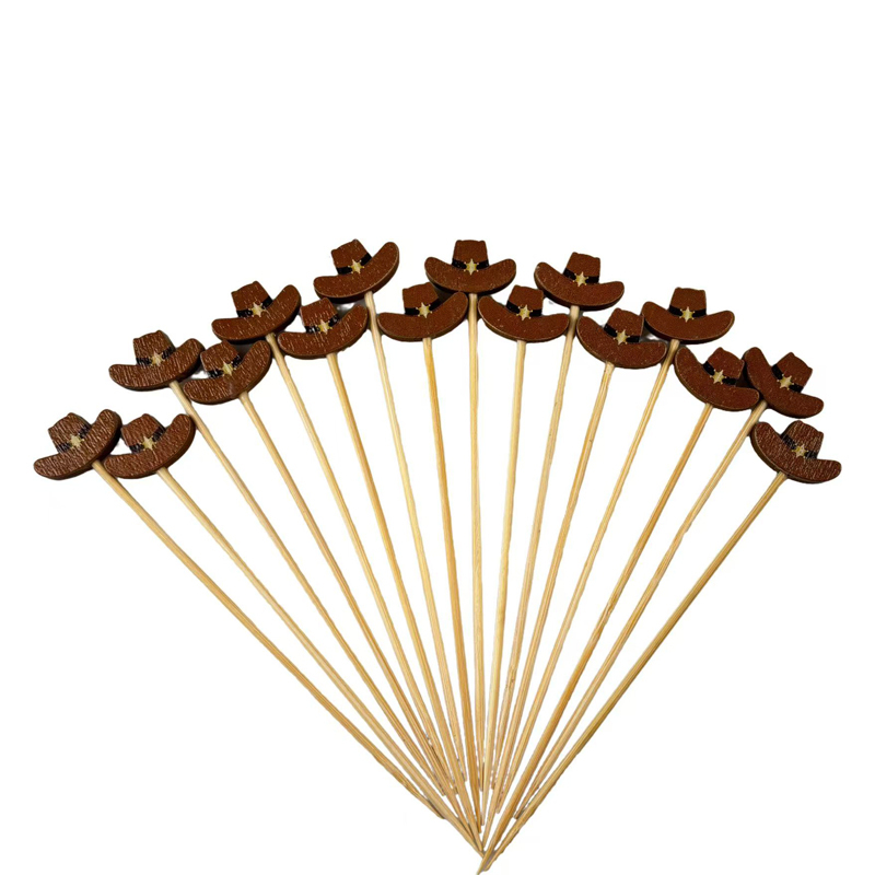 100Pcs Retro Cowboy Hat-Shaped Bamboo Picks - Eco-Friendly for Saloons & Western-Lover Decor