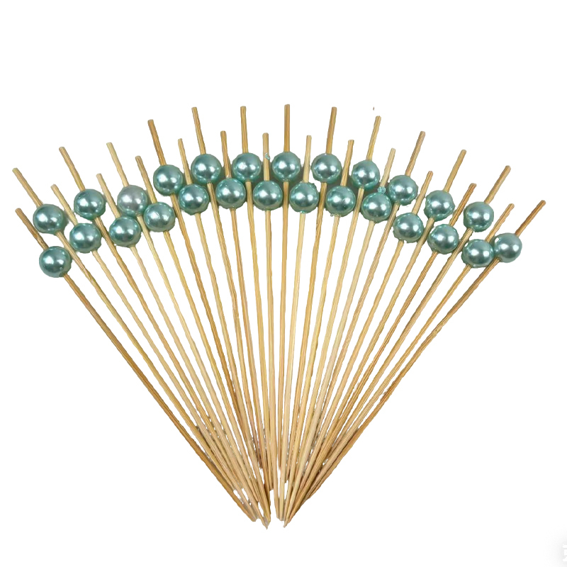 100Pcs Sparkling Light Blue Pearl Bamboo Picks - Eco-Friendly for Boutiques & Soft-Themed Decor